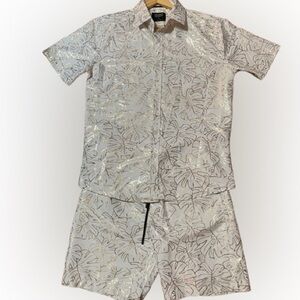 Triumph Tragedy White and Gold Foil Leaf Two-Piece Shorts Set Size Medium